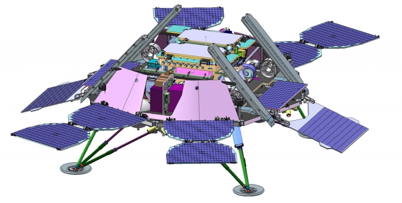  Схема расположение марсохода на посадочной платформе десантного модуля ExoMars второго этапа. Графика НПО имени С.А. Лавочкина 